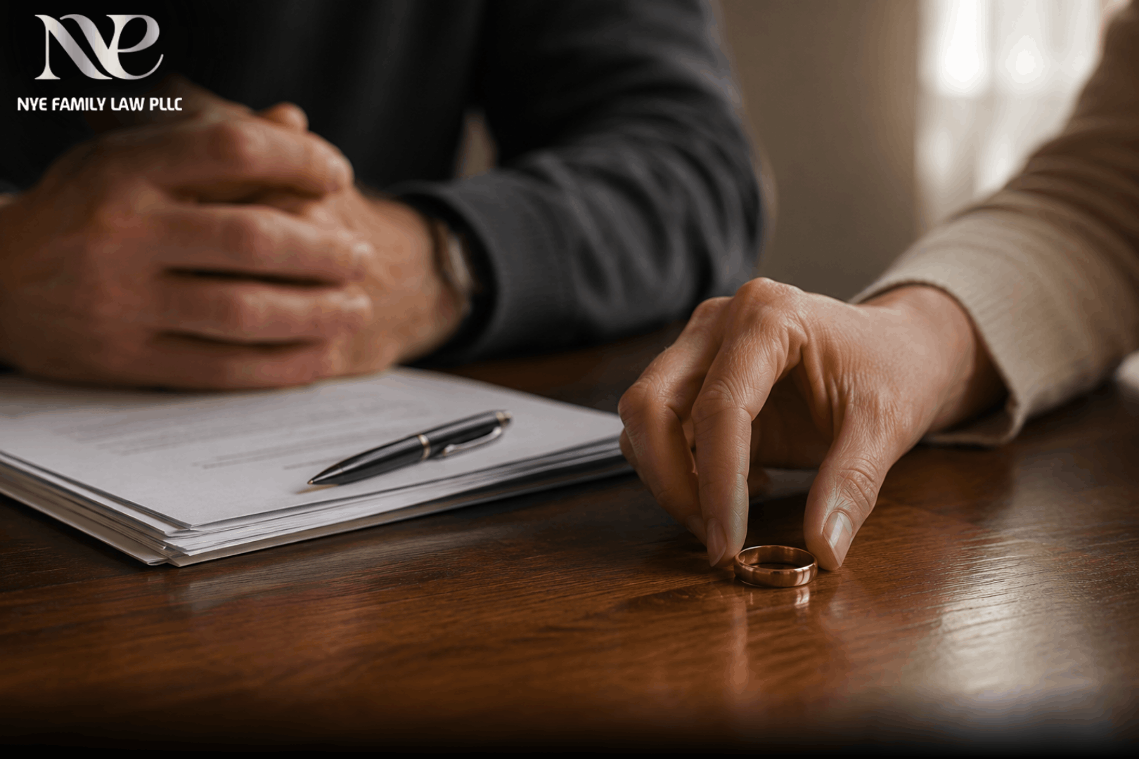 Wedding ring and divorce paperwork on a table, representing spousal maintenance decisions in Arizona